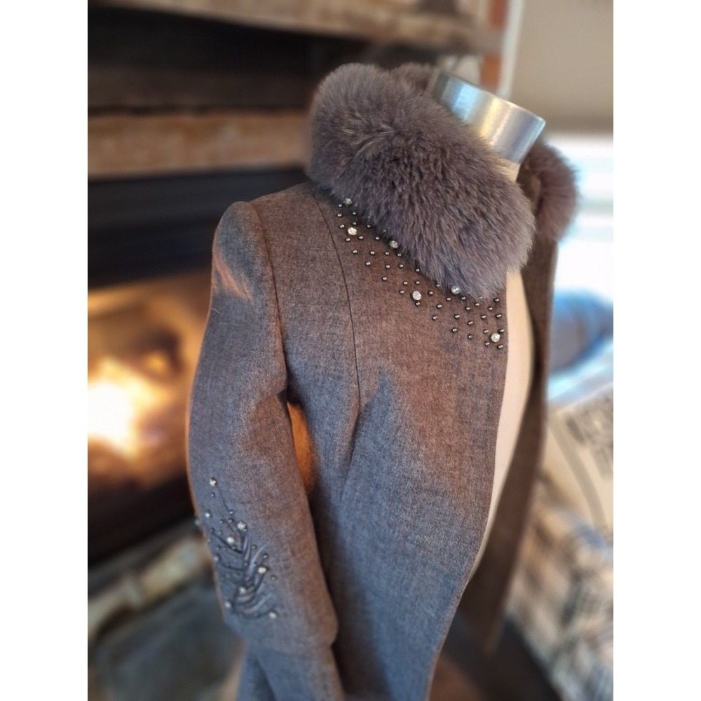 Winter Fox Fur Collar Cashmere Coat Womens   Fur Collar Coat Size SMALL